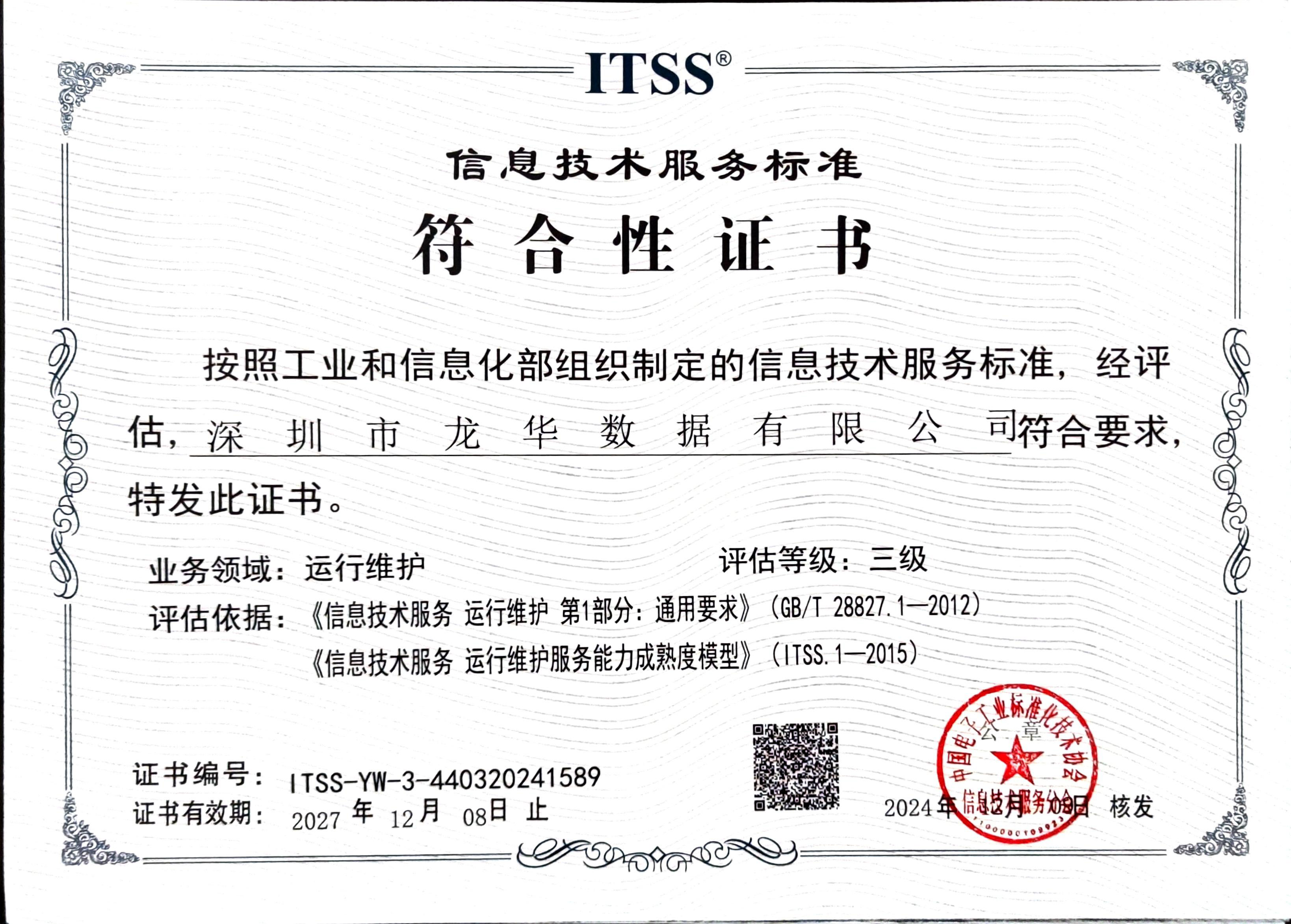 ITSS信息技术服务标准符合性证书